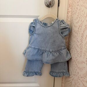 NWT Zara Girls Denim Peplum Tank & Ruffle Hem Jeans